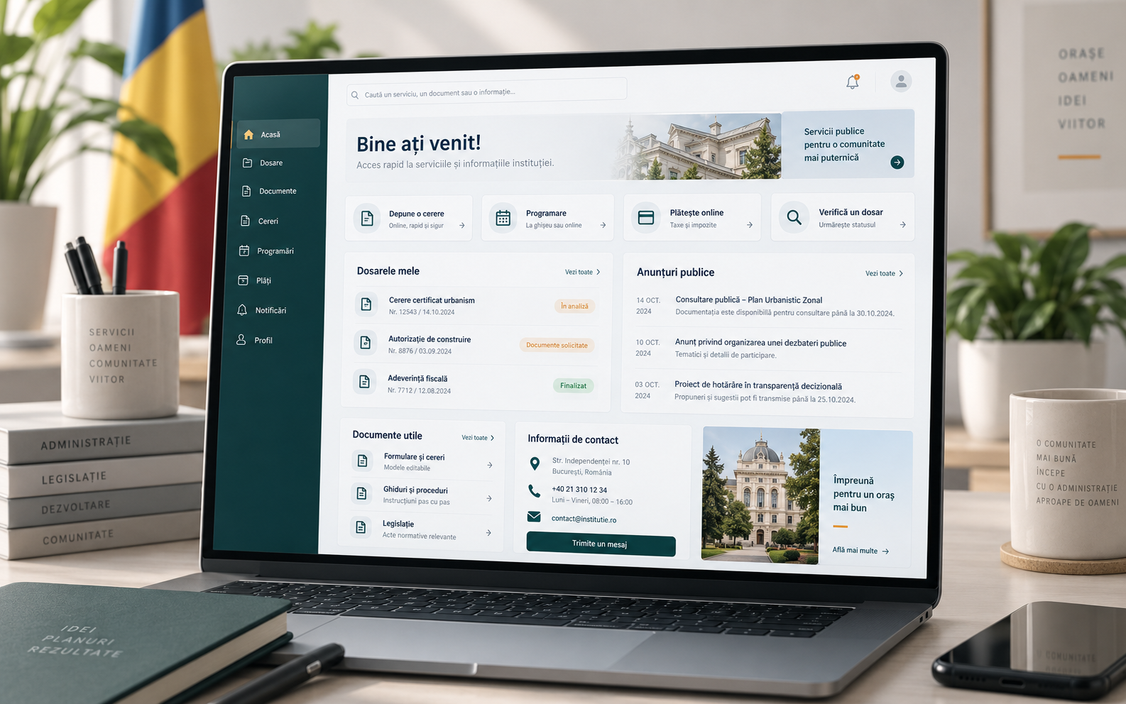 Interfață pentru aplicație software destinată unei instituții publice